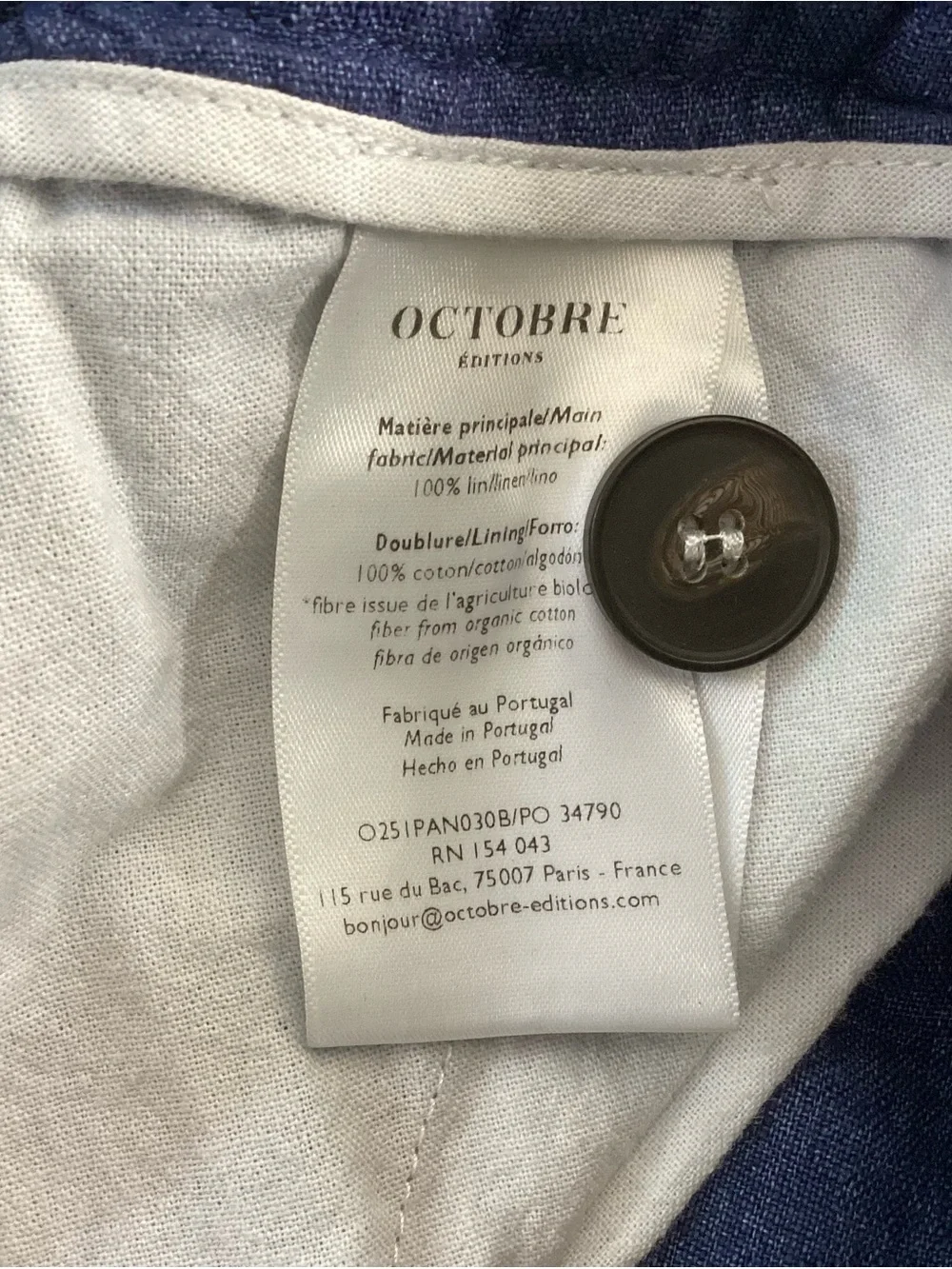 October Agnel Linen Trousers Casual Chambray Lg